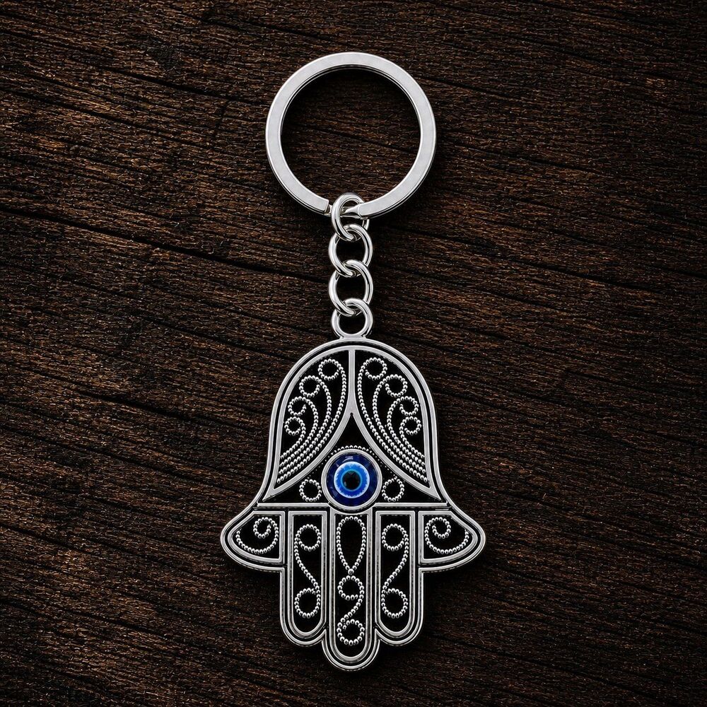Boho Hamsa Hand Evil Eye Keychain Silver Charm Bag Pendant Gift